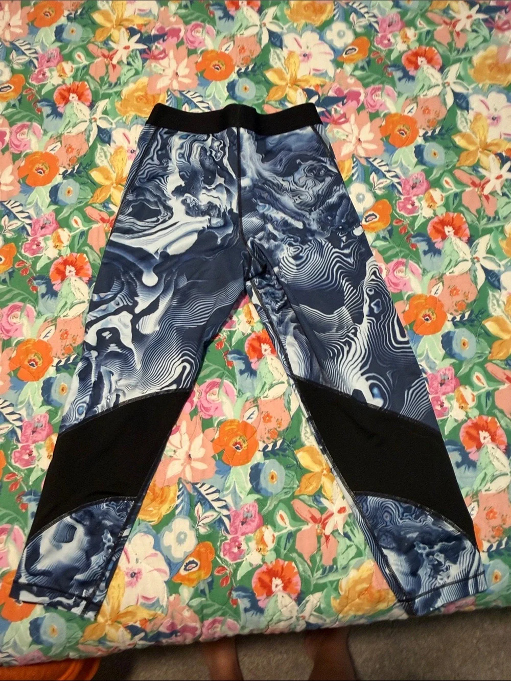 Nike Navy and White Marble Print Compression Track Pants